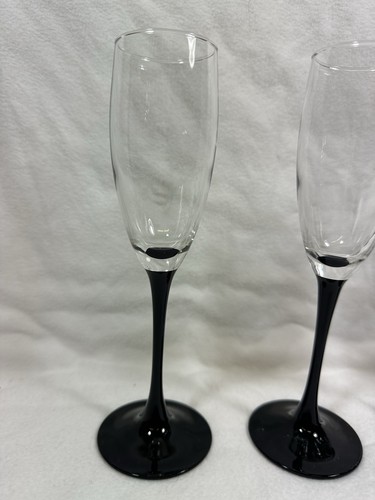 Luminarc France Domino Black Stem Champagne Glasses Cristal D'Arques Set Of 4 - Picture 2 of 10