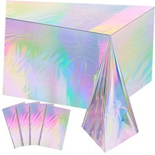 Iridescent Plastic Tablecloths, Shiny Disposable Rectangle Table 4 Pack Laser