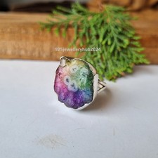 Nice Rainbow Solar Quartz Gemstone Ring 925 Sterling Silver Handmade Ring PG6474