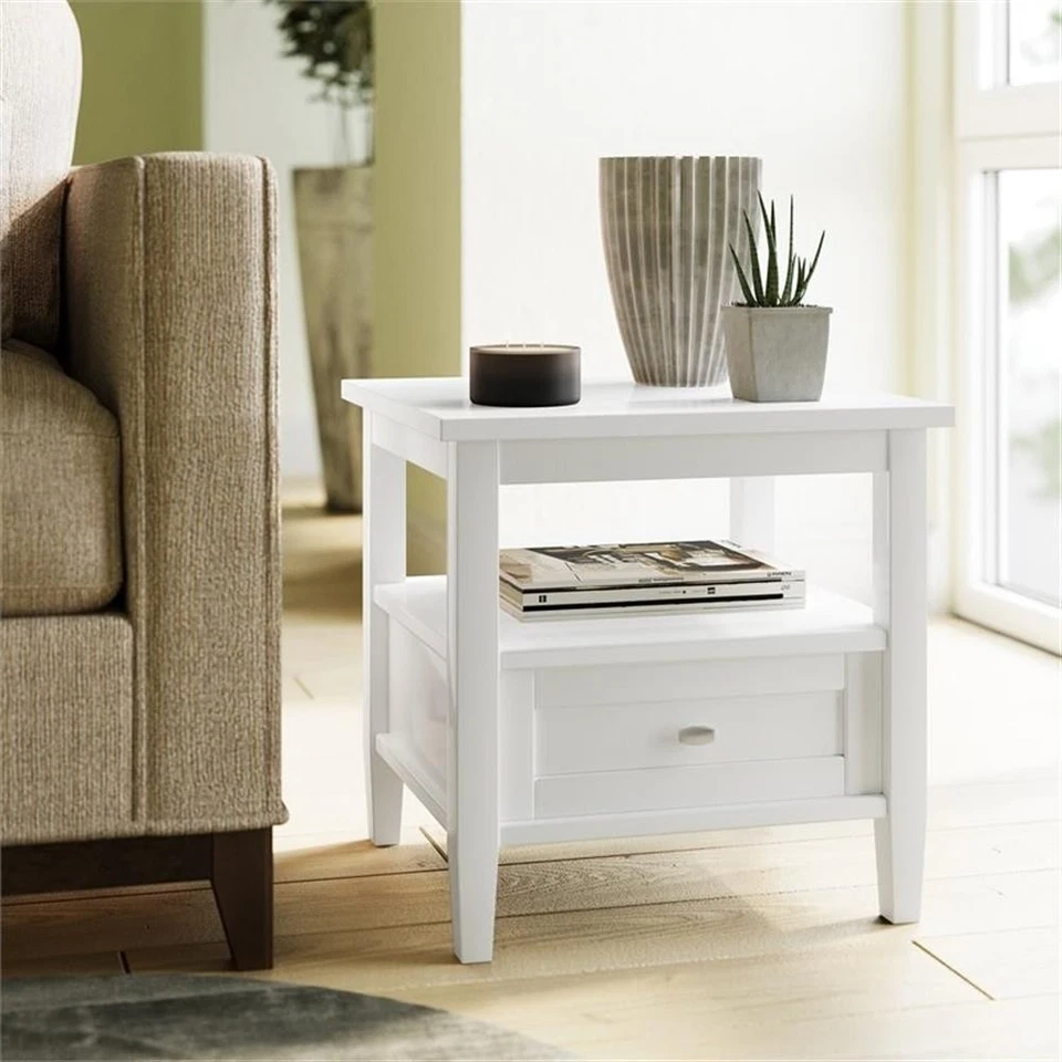 Home Square 2-Piece Wood 20" Rectangle Transitional End Table Set in White - Image 3 of 3