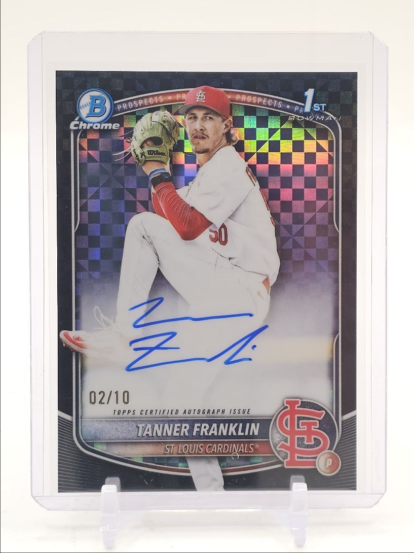 TANNER FRANKLIN 2025 BOWMAN CHROME DRAFT 1ST BLACK X-FRACTOR AUTO /10 Q6860