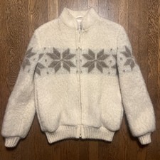 VTG 70s Hilda Ltd Pure Icelandic Wool Zip Sweater Jacket Womens Small Snowflake