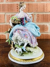 Capodimonte Dresden Lace Porcelain Figure Lady Dove Birds Art Sculpture Bellaire