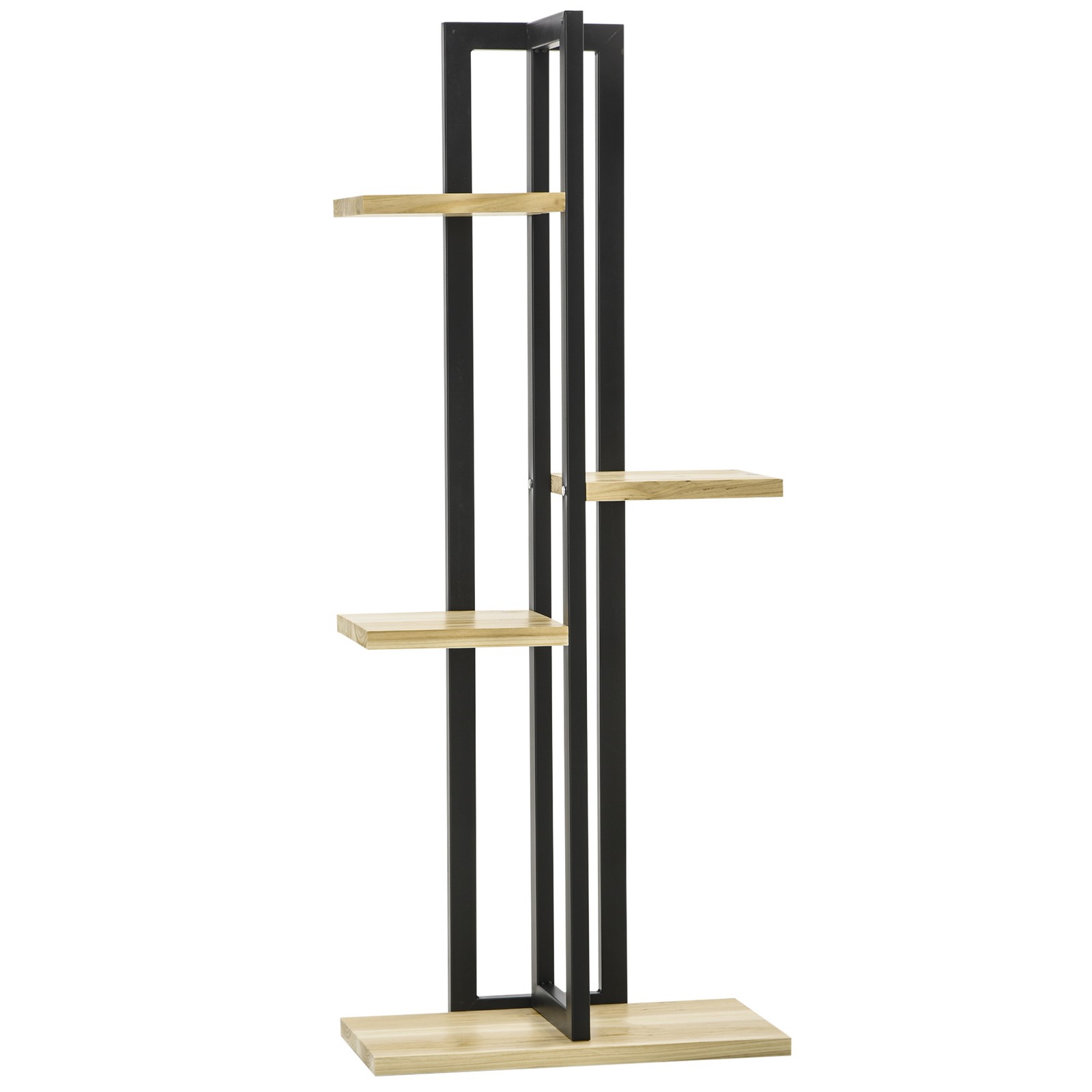 Outsunny Scaffale Porta Piante Industriale 4 Ripiani Legno Metallo Nero