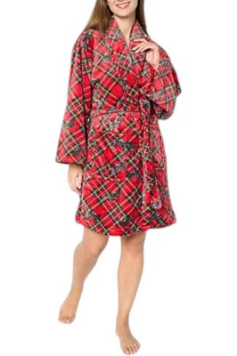 Jeffrey Banks Women's Printed Plush Robe Red Tartan
