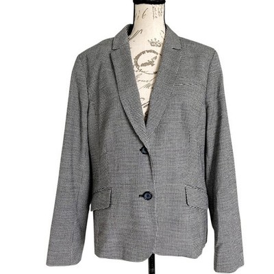 Talbots wool blend houndstooth Blazer Jacket size 16 Grey Classic Plaid office
