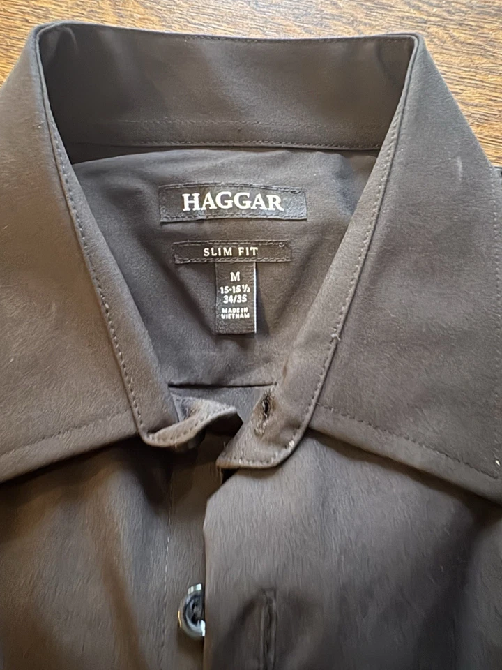 Nueva Camisa de Vestir Haggar Para Hombre Negra Calce Ajustado 15-15.5 34/35 Foto 3 de 4