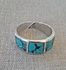 Vintage Navajo Sterling Silver Ring With Turquoise Inlay 19mm/sz 9, adjustable