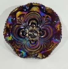 Imperial carnival azure amethyst glass scroll embossed 8" bowl vase vintage mcm