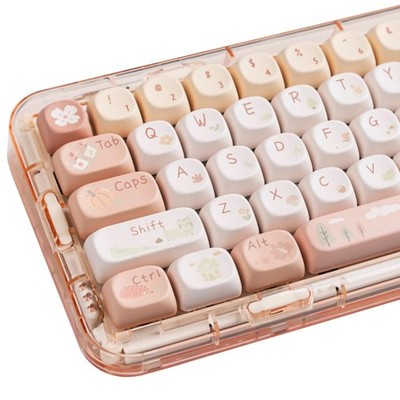 COOMICKEY Pink White Keycaps, Dye-Sublimation PBT Keycaps, MOA Profile Cute