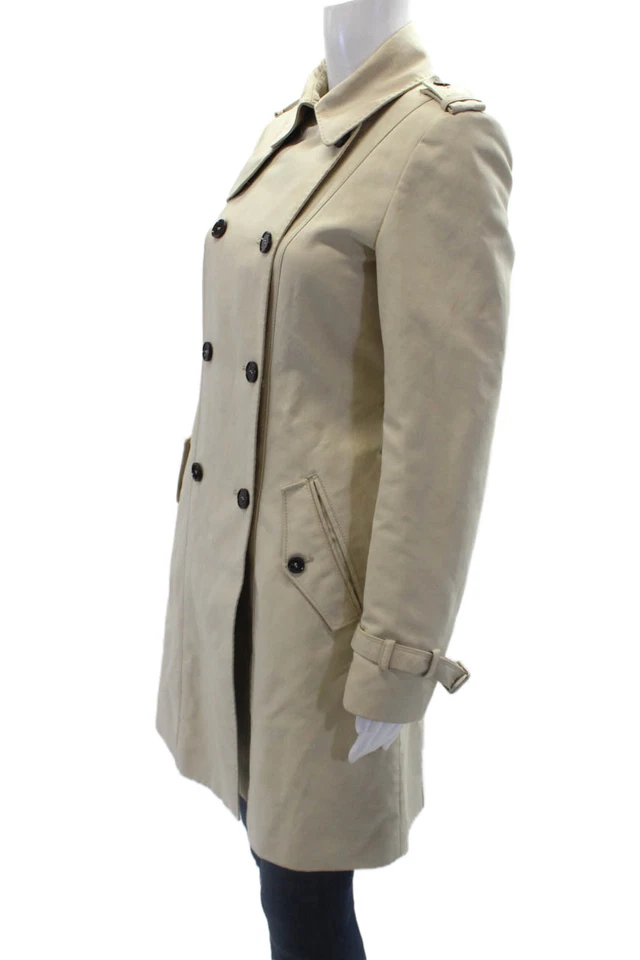 Zara Woman Womens Button Down Belted Trench Coat Beige Cotton Size Small - Image 2 of 4