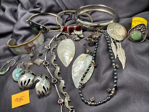 Vintage 925 Mixed Jewelry Ring Earrings Bracelets Brooch Lot