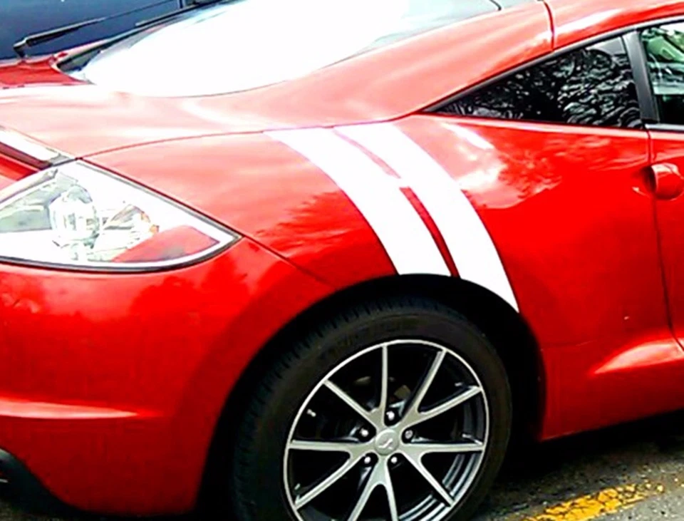 Guardabarros trasero 4" doble barra de hash vinilo rayas de carreras (se adapta a Mitsubishi ECLIPSE) Foto 3 de 4
