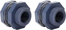 2 Pieces 3/4 Inch PVC Bulkhead Fitting for Water Barrel, Water Tank, Rain Barrel