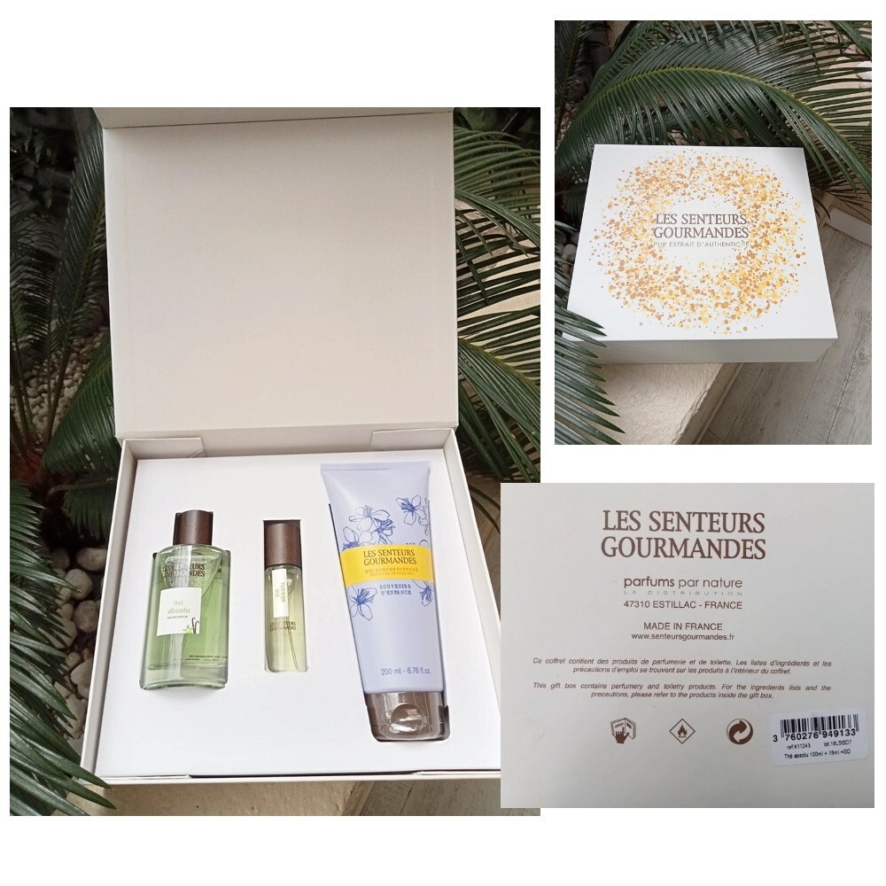 Thé Absolu Les Senteurs Gourmandes coffret eau de parfum et gel douche corps pour femme et homme