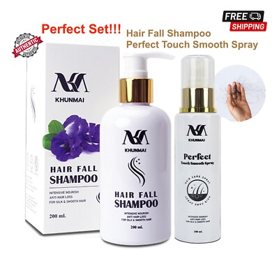 Perfect Touch Smooth Spray & Herbal Shampoo Hair Growth Thin Hair by KHUNMAI SET