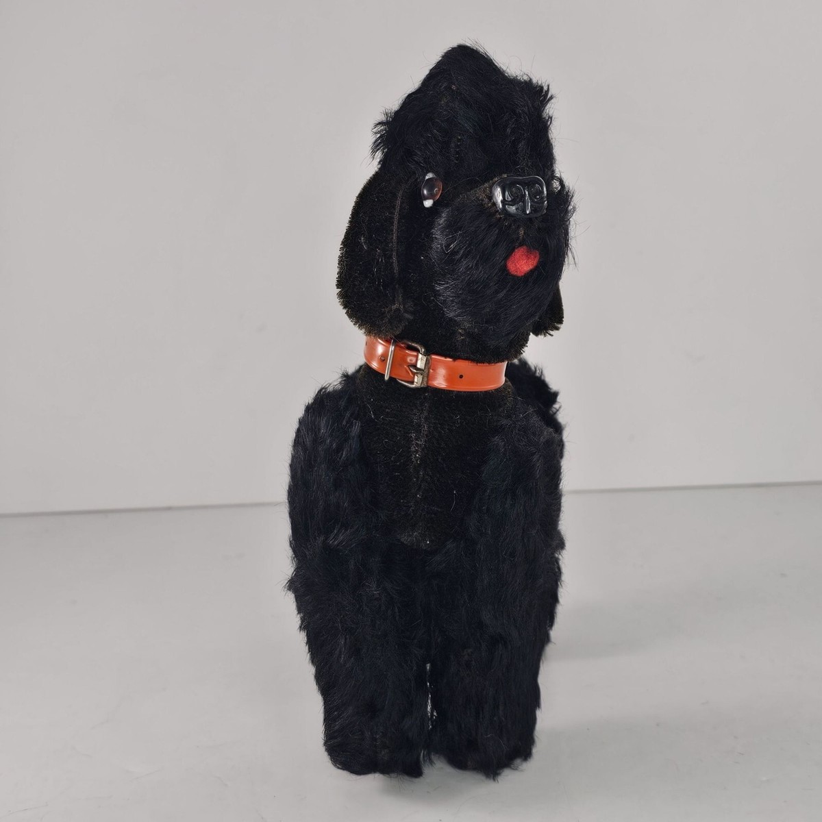 Vintage Steiff Black Poodle Snobby Plush Dog Toy Red Collar 8.5