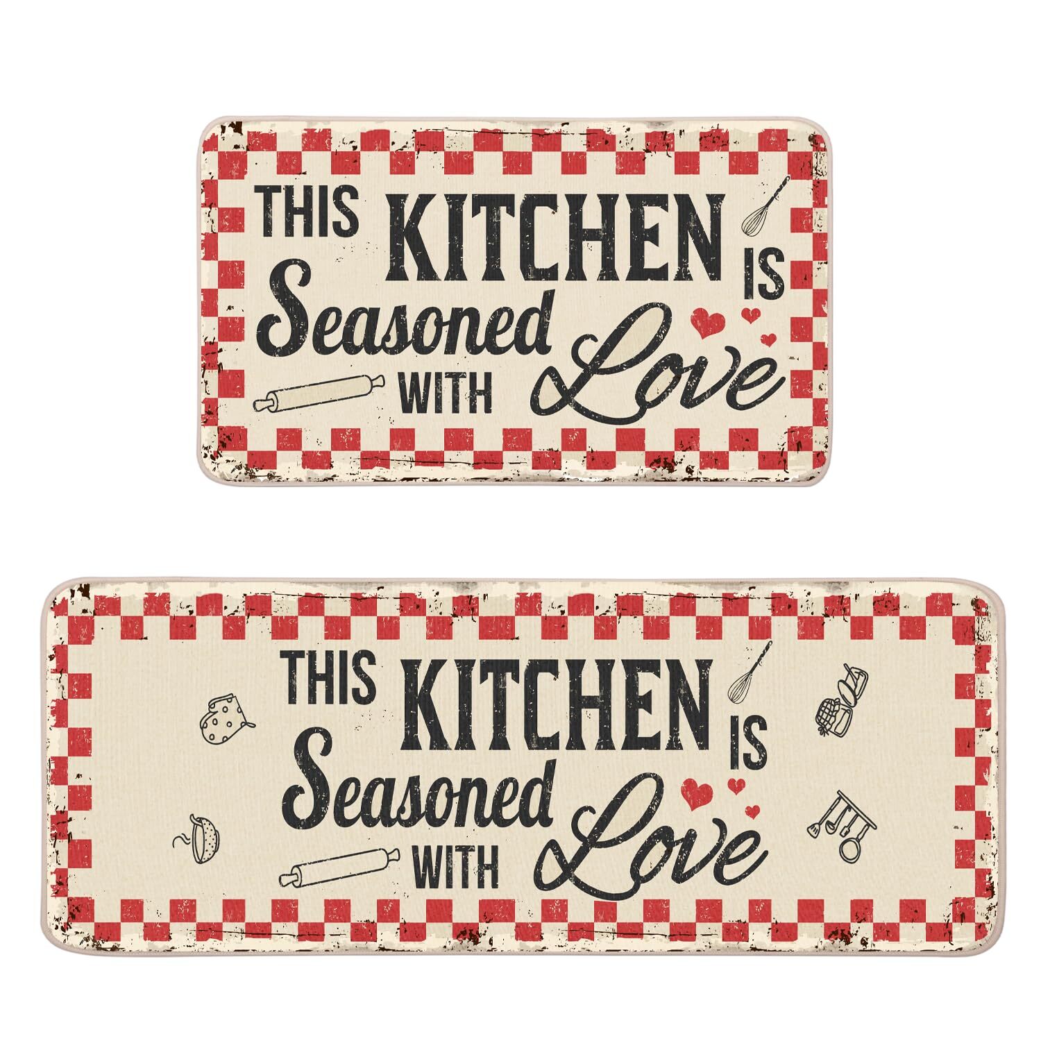 The Kitchen is Seasoned with Love Kitchen Mats Set of 2-17x29 and 17x47 Inch,...
