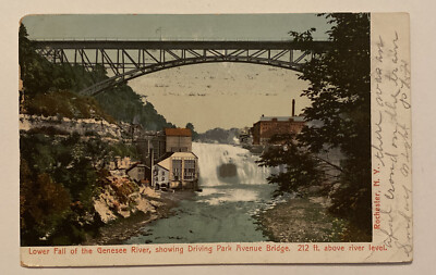 Vtg Postcard, Lower Fall, Genesee River, Driving Park Ave Bridge, Rochester NY
