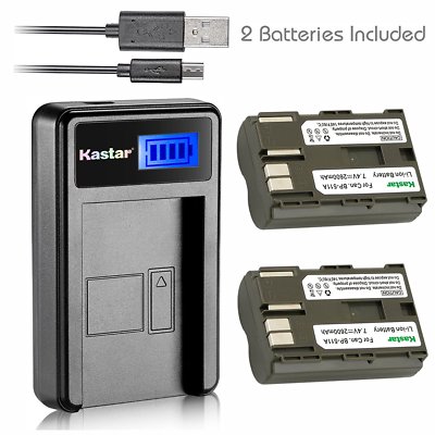 Kastar 2 Battery & LCD-1 USB Charger for Canon BP-511 BP-511A BP511 BP511A CB-5L
