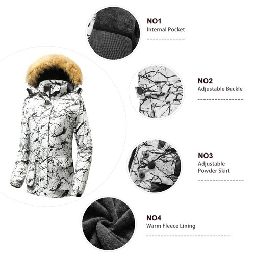 Wantdo Women's Ski Jacket Winter Fleeced Snow Coat Waterproof Fur Hooded Jackets - Picture 72 of 86