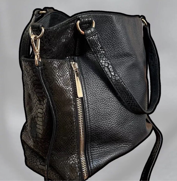 Michael Kors XL Black Leather & Python Shoulder B… - image 5