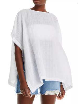 Eileen Fisher Side Tie Poncho Top in White Size S/M ~NWT