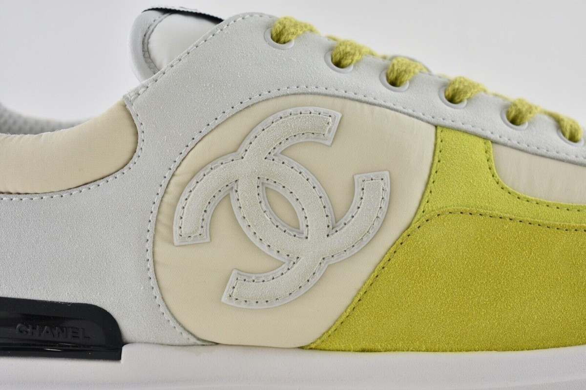 Chanel 22P Mens Ivory Grey Yellow CC Logo Low Top Lace Up Trainer