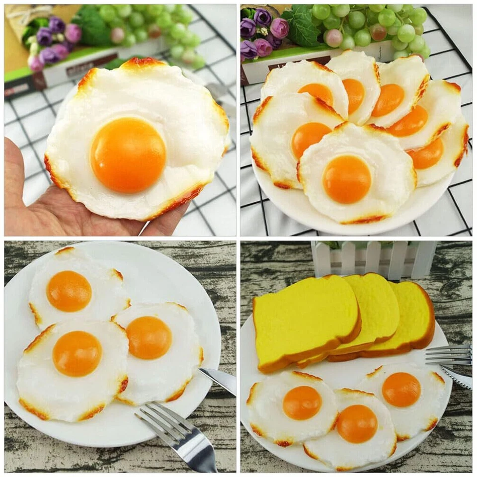 4 PCS Artificial Fried Egg Model Fake Food Simulation for Home Kitchen Display - Image 4 of 4