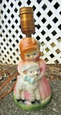 Vintage  Little Bo Peep Ceramic Lamp Pink Dress Blue Hair Ribbon Girl Lamb Sheep
