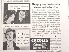 Limpiador de baño creolina tiene ese olor desagradable Rahway NJ anuncio impreso vintage 1936