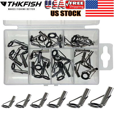 30Pcs Fishing Rod Tip Repair Kit Stainless Steel Ceramic Ring Replacement Kit US