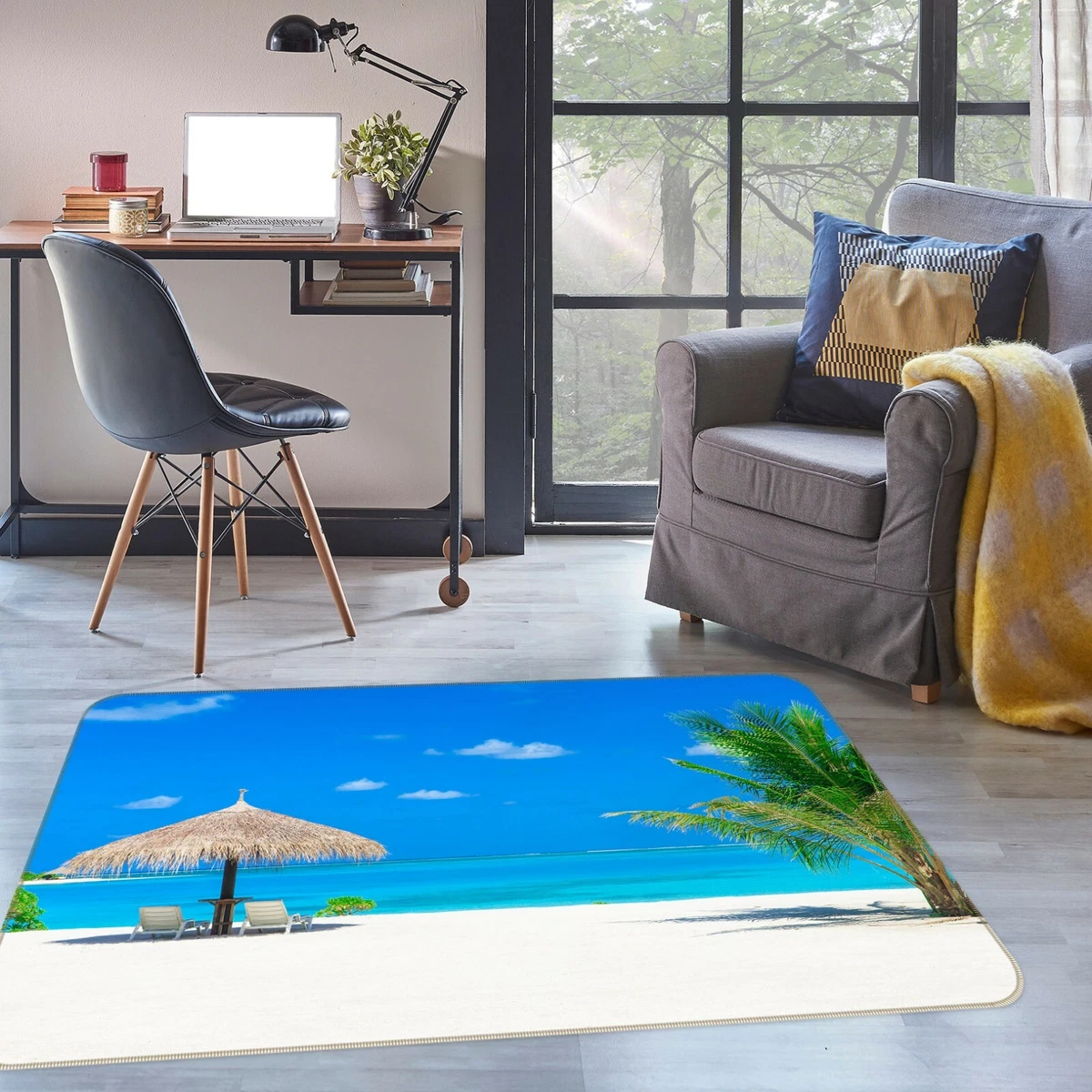 3D Sky Beach Lounge Chairs NAO5086 Game Rug Mat Elegant Photo
