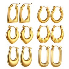 Women's Simple Geometric Stainless Steel Thick Small Gold Tone Hoop Earrings