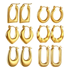 Women's Simple Geometric Stainless Steel Thick Small Gold Tone Hoop Earrings