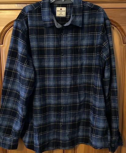 WOOLRICH FLANNEL Thick Long Sleeve Shirt Blue Men's Size XXL - Picture 2 of 13