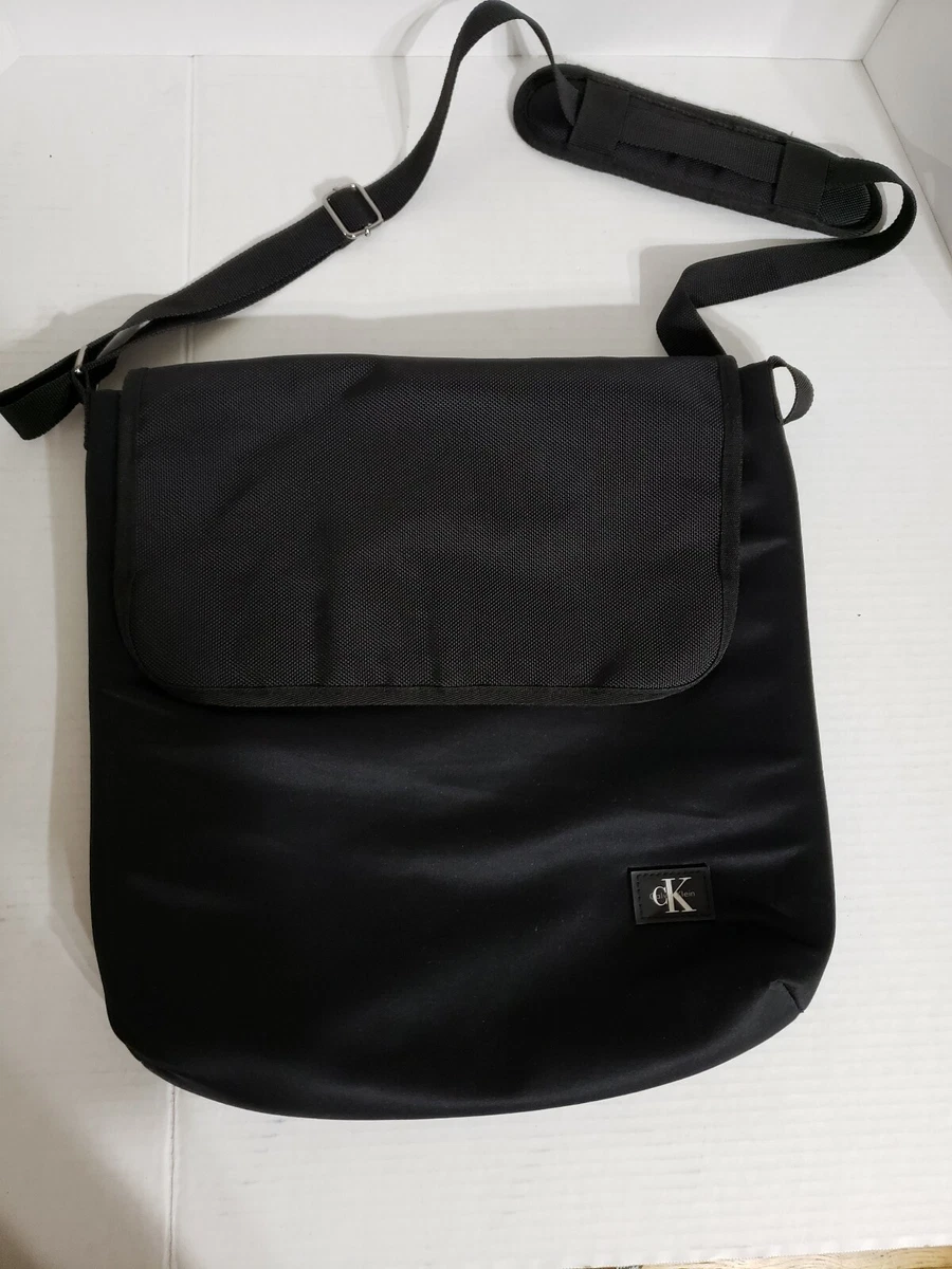 Calvin Klein Crossbody Bag Black Flap Messenger Adjustable Nylon