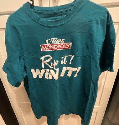 Tops Supermarkets Monopoly  Game T Shirt Size Small-Medium Cerulean Blue Tee
