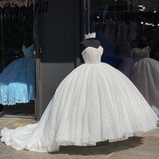 White Quinceanera Dresses Sparkly Sweetheart Beaded Sweet 16 Party Ball Gowns