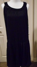 Sale H&M BLACK DRESS WITH BEADED TRIMMED NECKLINE Empire Waist Sleeveless SZ 14