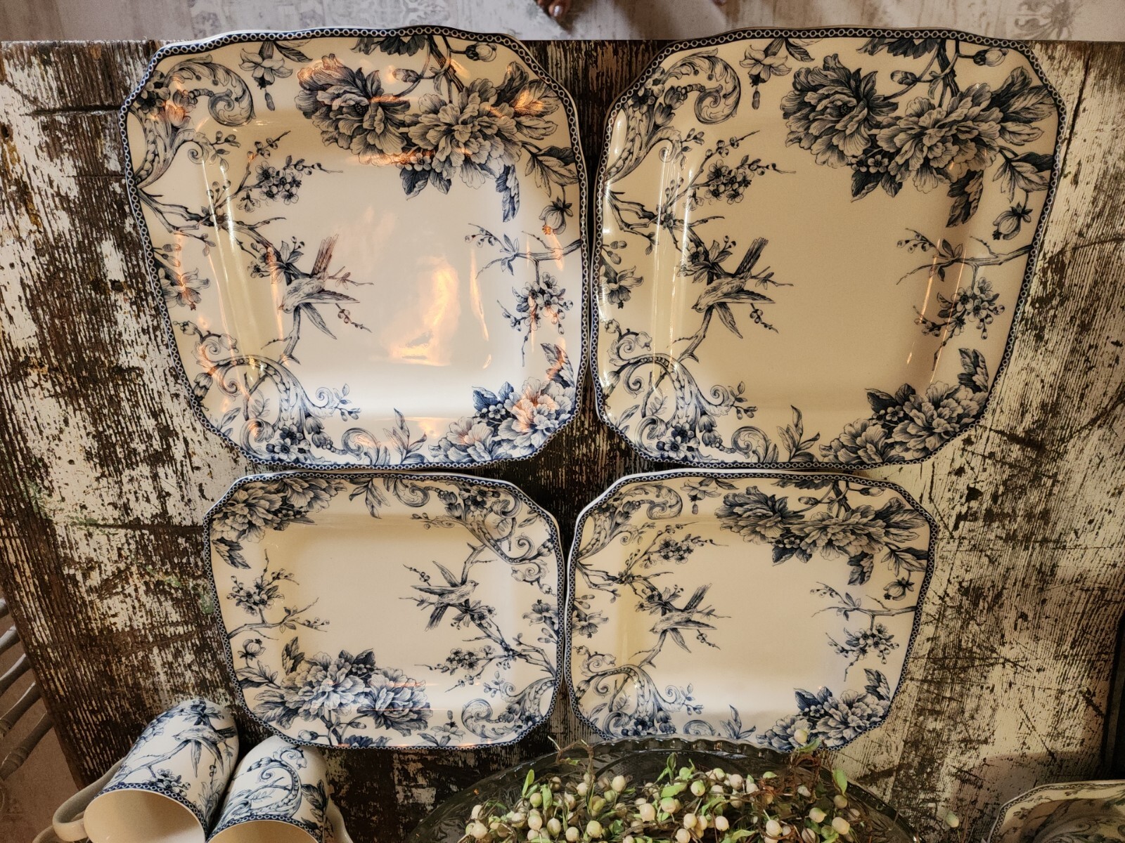 222 Fifth Adelaide Blue and White Square Dinner Plate(4 plates) eBay