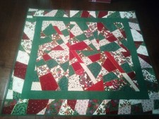 Handmade Christmas Throw or Wall Hanging Cotton Quilt Patchwork 51X58