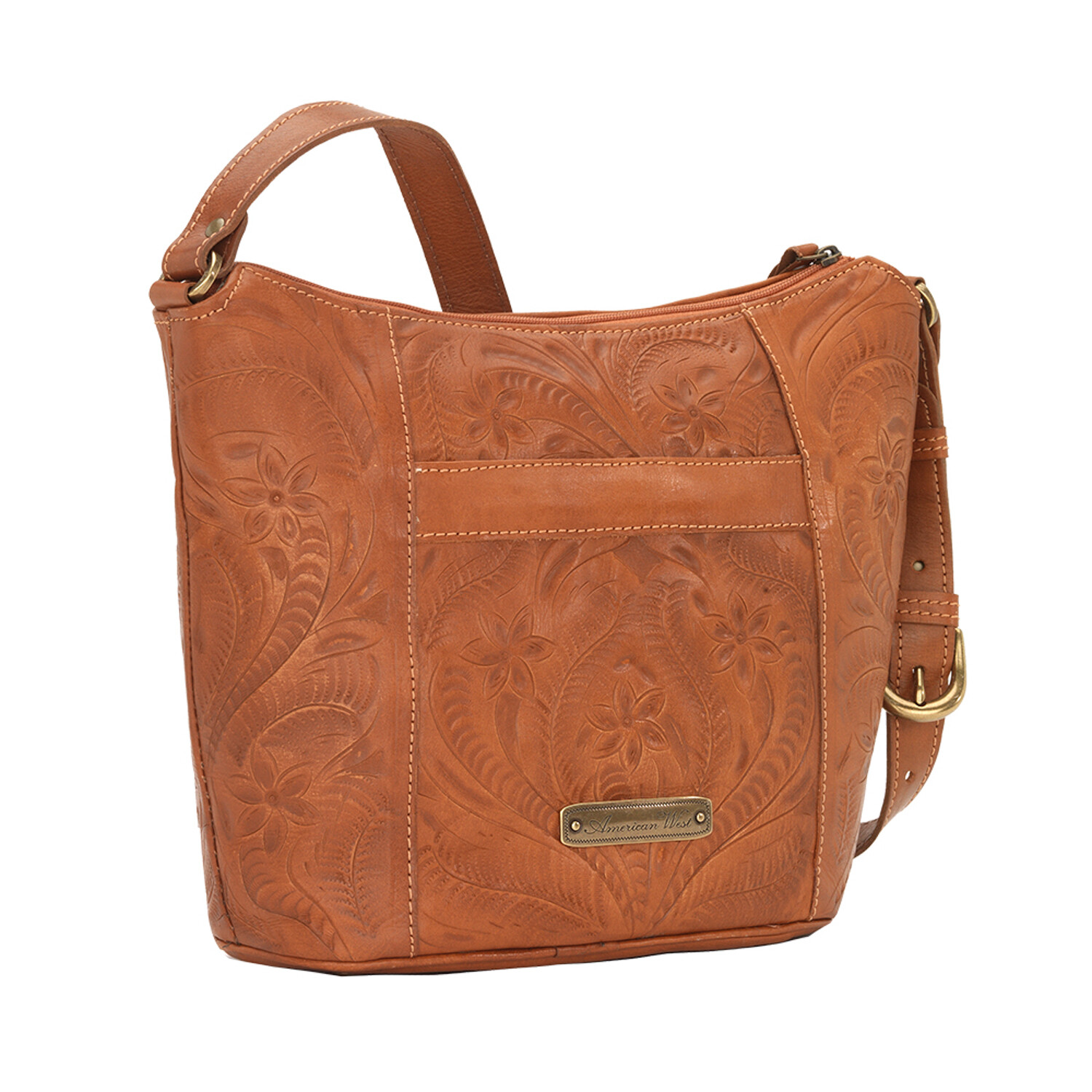 American West Womens Hill Country Natural Tan Leather Handbag Bag OS