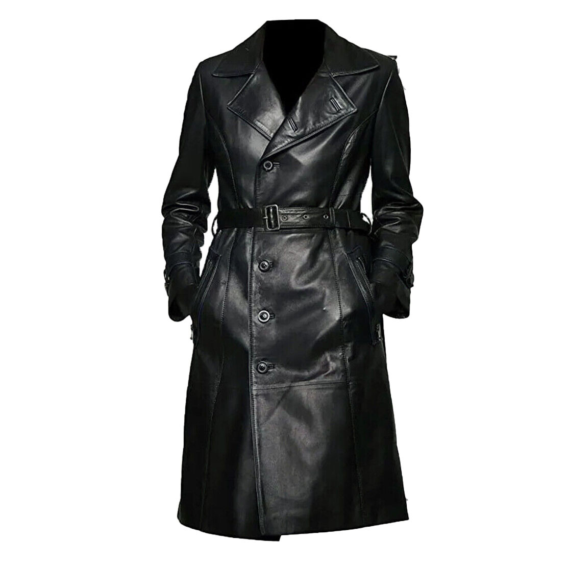 Black Leather Trench Coat Women's Genuine Lambskin Winter Long