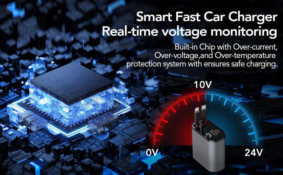 Retractable Car Charger 4 in 1 Fast Car Phone Charger 120W with USB Type C Cable Retractable Car Charger 4 in 1 Fast Car Phone Charger 120W with USB Type C Cable