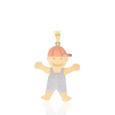 3D Solid Baby Boy Child Charm Pendant Real 10K Yellow White Rose TriColor Gold