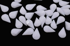10 Glass White Pear Shape Faceted Cabochons 13 x 8 mm Vintage