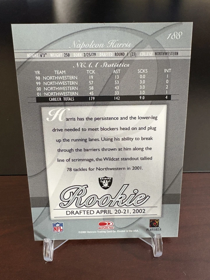 Napoleon Harris Rookie #/400 2002 Donruss Elite #188 Oakland Raiders  - Image 2 of 3