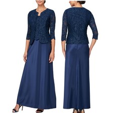 NWT Alex Evenings Sz 10 Two Piece Mother of The Bride Dress Lace Jacket Blue