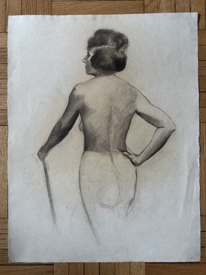 Beautiful 1920s Art Deco Figure Study Drawing Woman 18.5 x 20